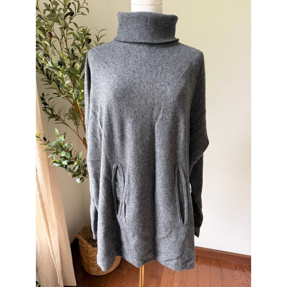 Garnet Hill Oversized Turtleneck Wool Cashmere Sweater Gray Medium Neutral Basic